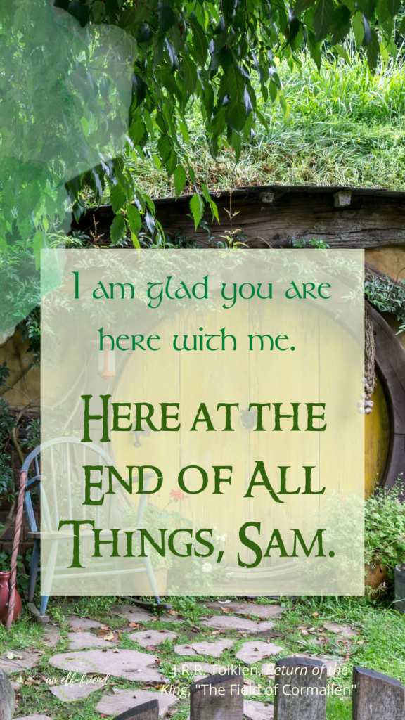 I am glad you are here with me. Here at the end of all things, Sam. (J.R.R. Tolkien, Return of the King, Mount Doom & The Field of Cormallen)